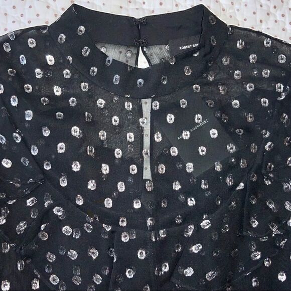 ROBERT RODRIGUEZ CAMILLE POLKA DOT SILK CHIFFON LONG SLEEVE DRESS BLACK SIZE 6 - Picture 7 of 15